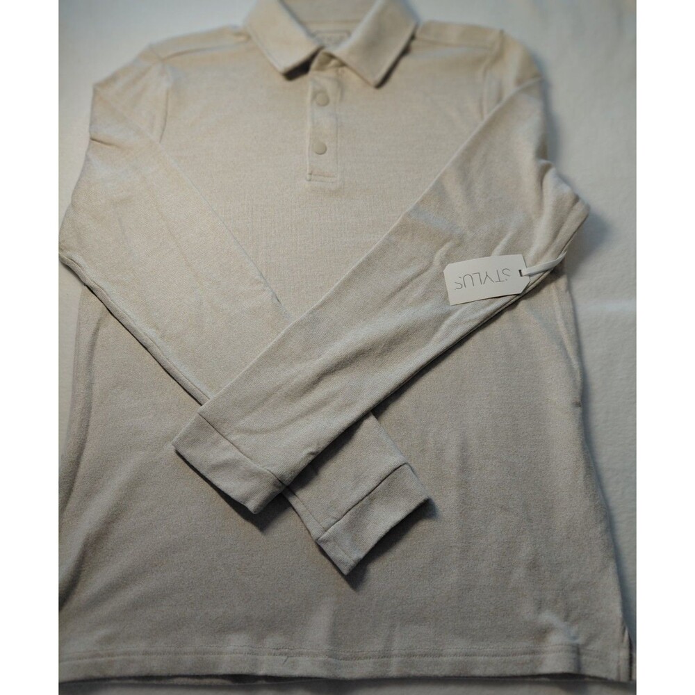 NWT -Stylus Men's Polo‎ Shirt Long Sleeve Beige